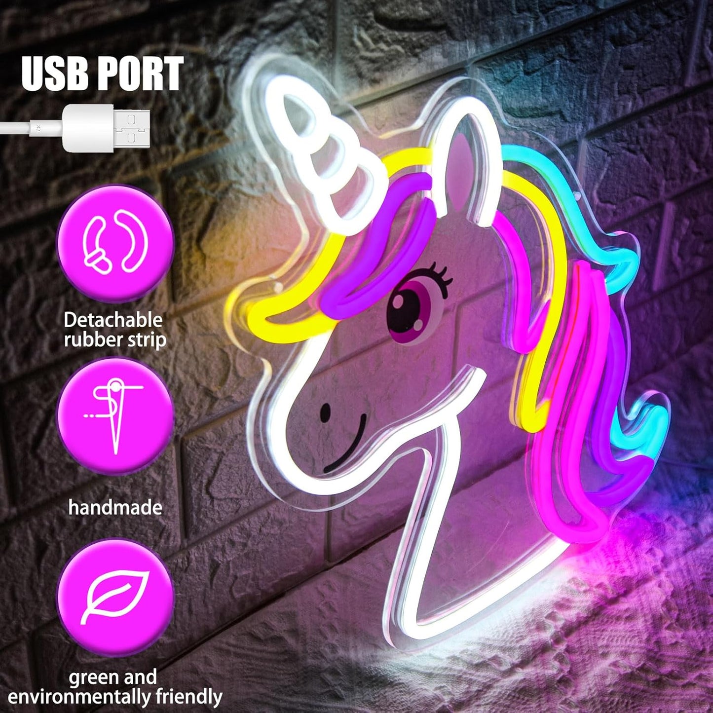 Unicorn Neon Sign for Wall Decor, Dimmable Colorful Unicorn Night Light for Girls Room, Nursery Classroom, Birthday Decoration, Cute Fairy Horse LED Light Up Sign for Kid Bedroom, Unicorn Gift for Girls