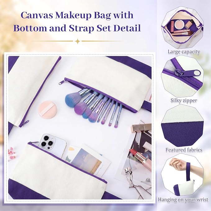 Silkfly 15 Pcs Cotton Canvas Makeup Bags Cosmetic Zipper Bags 10.2 x 5.5 x 2''
