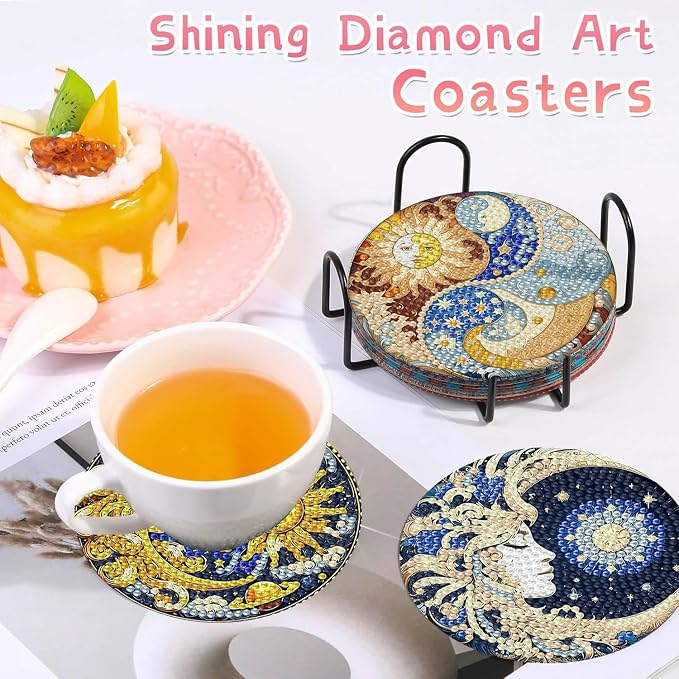 8 PCS Diamond Art Coasters Kits Sun and Month Diamond Painting Coaster |
