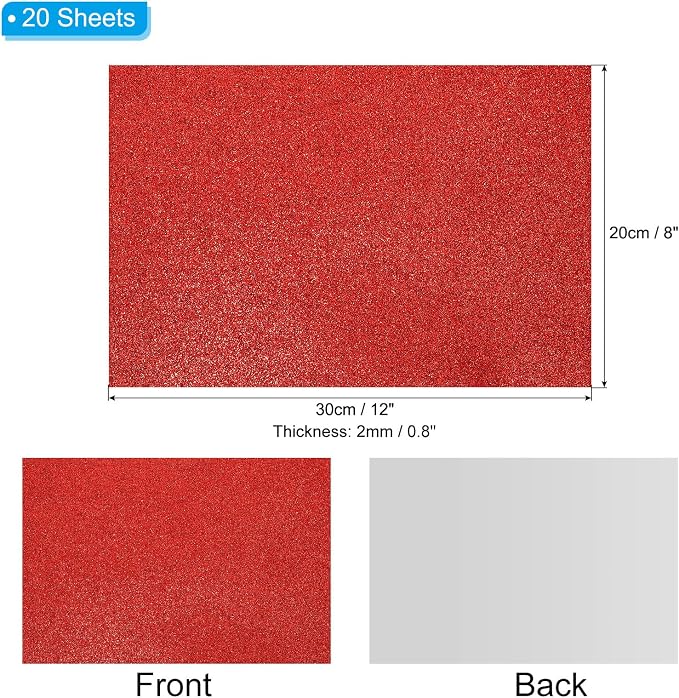 PATIKIL Red Shiny EVA Glitter Foam Sheet 11 x 8 Inch 2mm Thick