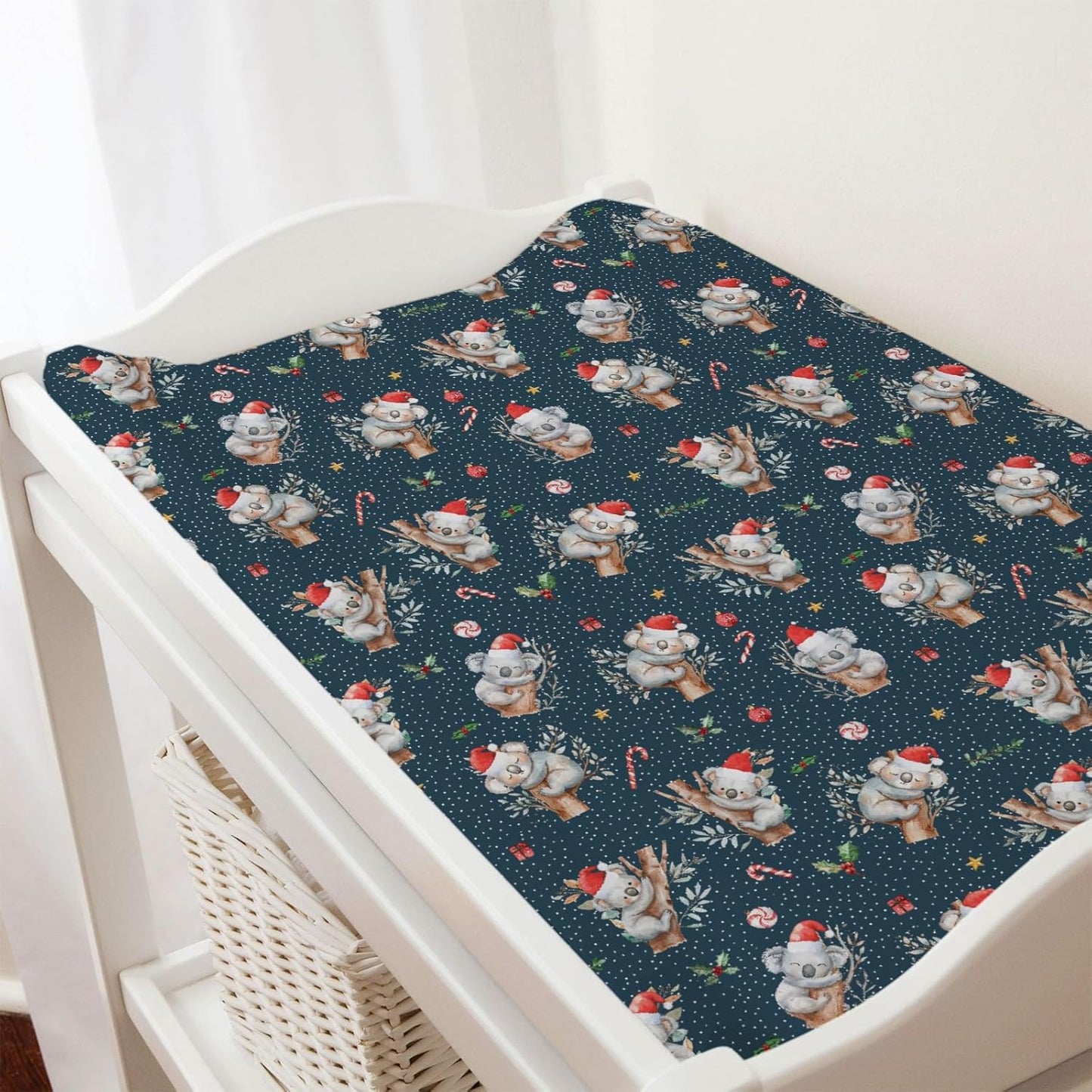 Christmas Koala Baby Changing Pad Cover Australian Animal Diaper Change Table Sheets for Boy Girl Koala Bears Santa Hat Branch Gift Soft Breathable Stretchy Fitted Changing Table Pad Mats 32''x16''