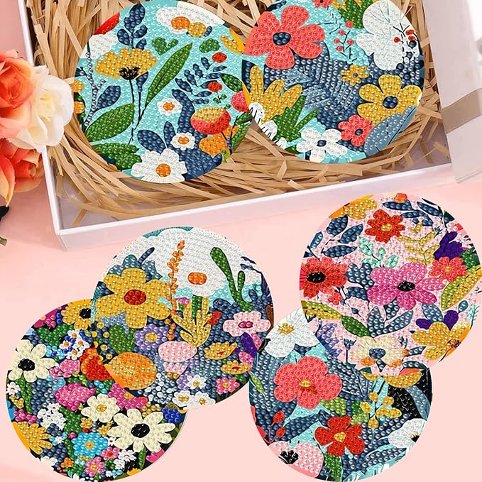 8 Pack Diamond Art Coasters, Wildflowers Diamond Painting Coasters Kits |