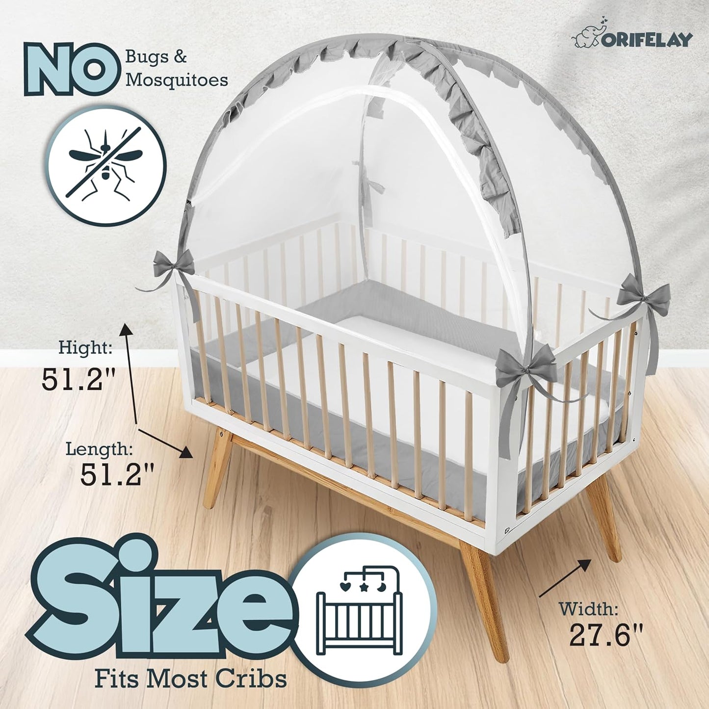Baby Crib Tent - Toddler Bed Tent w/White Noise Machine, Wide Zipper Opening - Easy Setup Crib Cover w/Glow in The Dark Stickers & Custom Multi Color Light, Breathable Mesh Cribs Net (Gray)