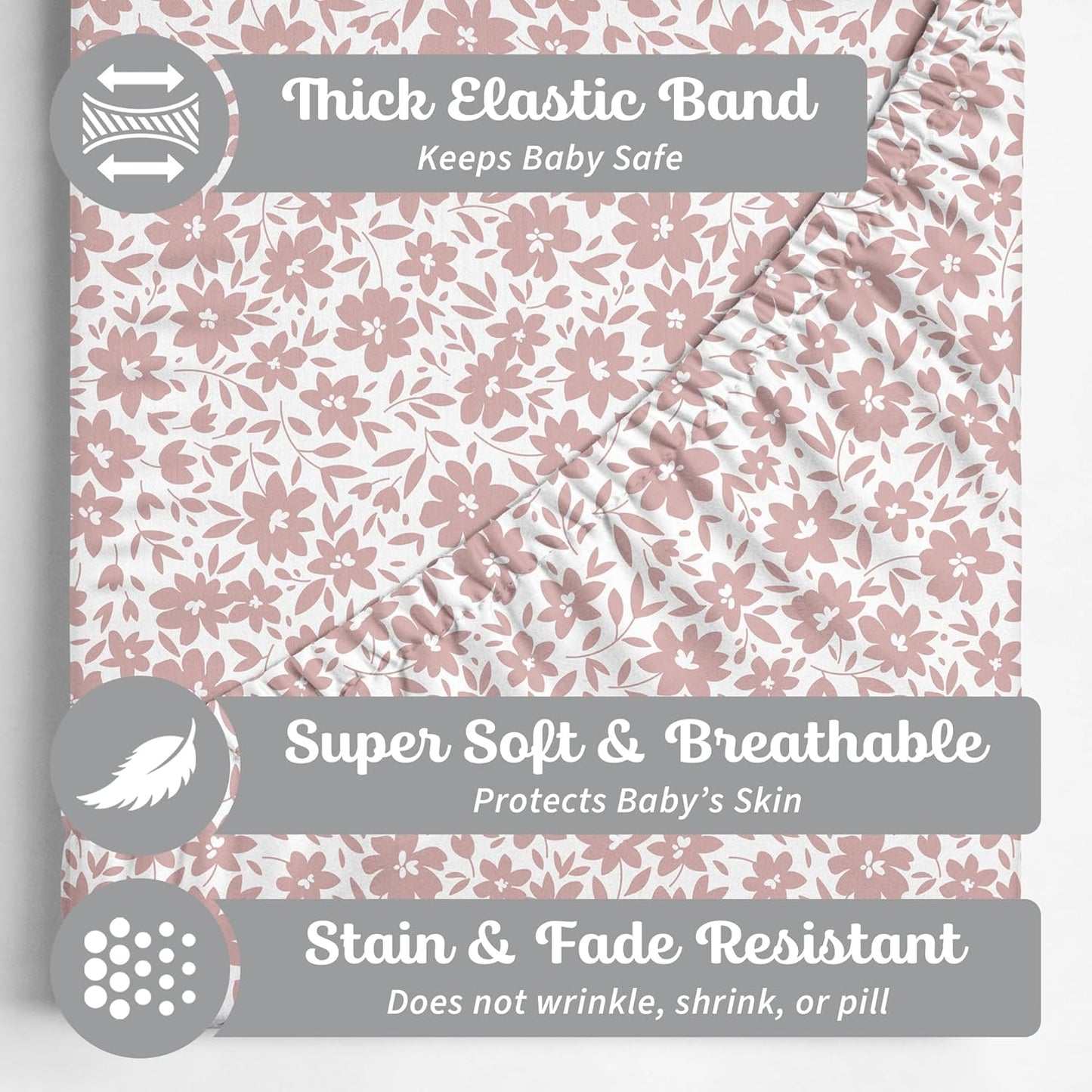 Crib Sheets Neutral - Fitted Baby Crib Sheets Bed for Girl Boy - 2 Pack Standard & Toddler Mattress (Antique Rose) - Buttery Soft Organic Cotton Blend