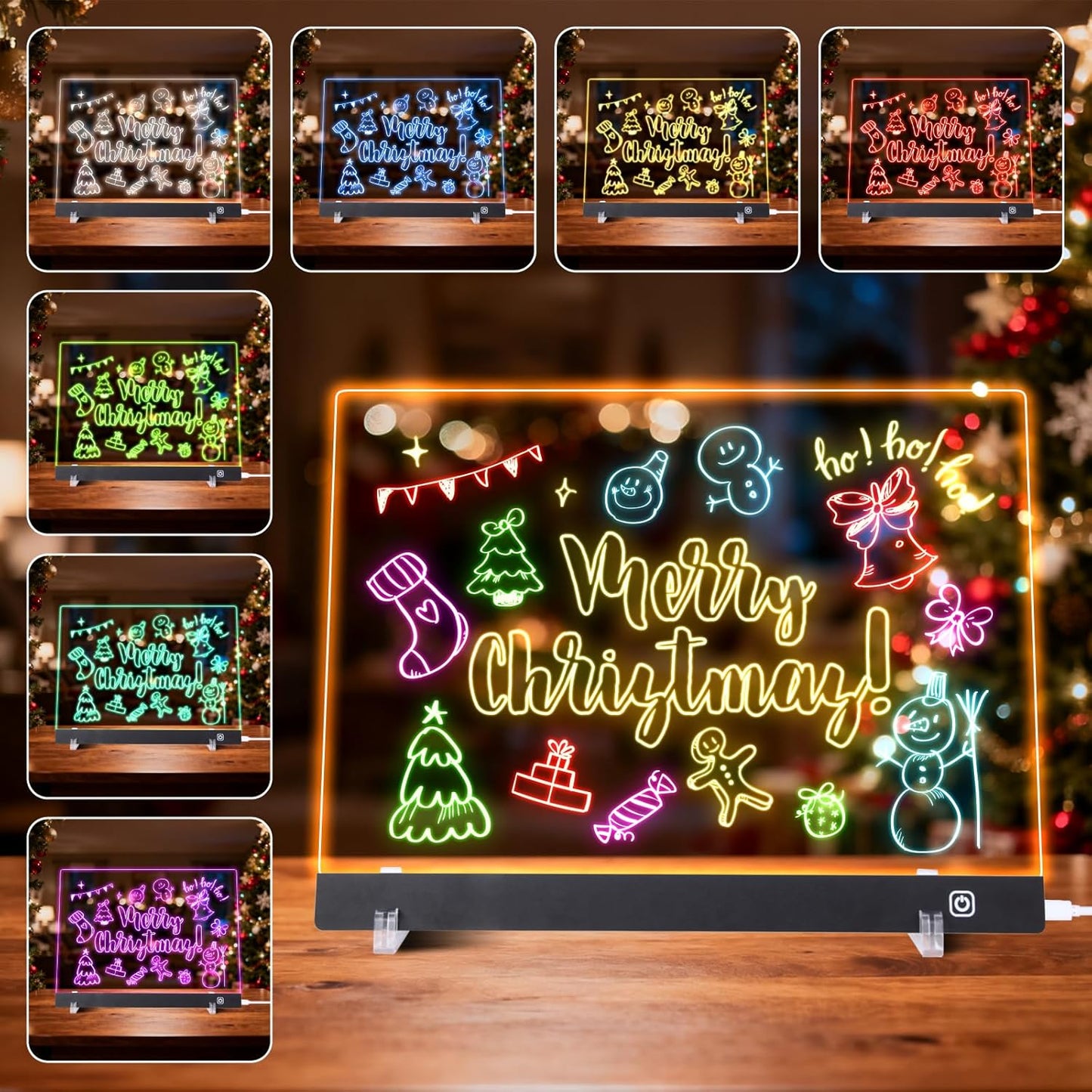 LED Note Board with Colors, Led Drawing Board for Kids, Light Up Acrylic Dry Erase Boards with Stand, Christmas & Birthday Gifts for Girls/Teens (Black, 11.8" x 7.9")