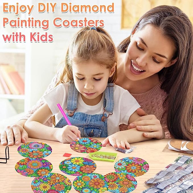 ijbnhd 8 Pcs Flowers Diamond Art Coasters