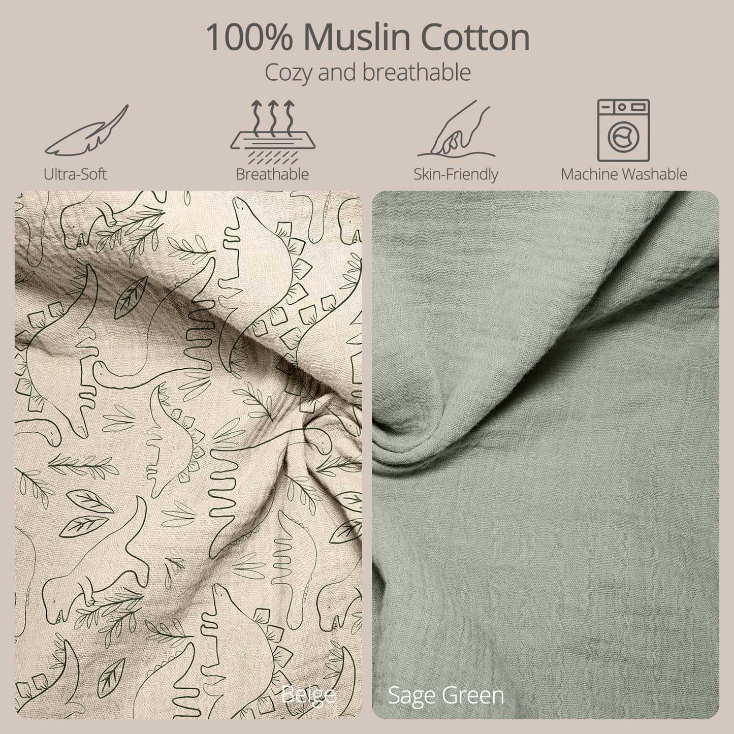 Muslin Baby Changing Pad, 2 Pack Muslin Soft Cotton Covers & Waterproof Lining Foam Diaper Changing Table Pad 32" x 16.6" Mat for Dressers