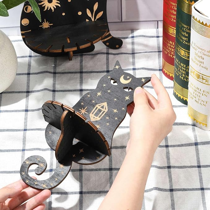 2 pcs 2 Styles Black Cat Theme Wooden Display Shelf Gothic Animal Floating