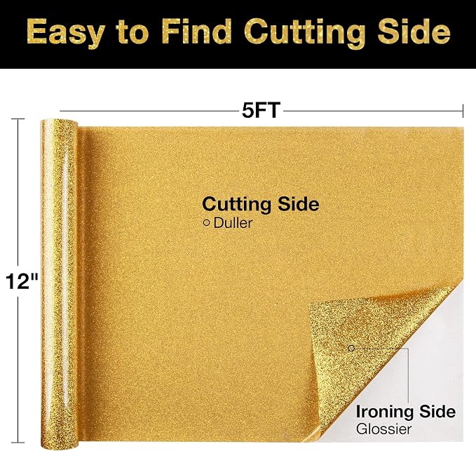 TORC Gold Glitter HTV Heat Transfer Vinyl Roll 12 inch x 5 ft Iron on Vinyl