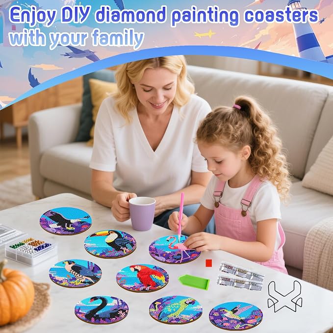 DOZEEZOP 8-Pack Diamond Art Coaster Kit