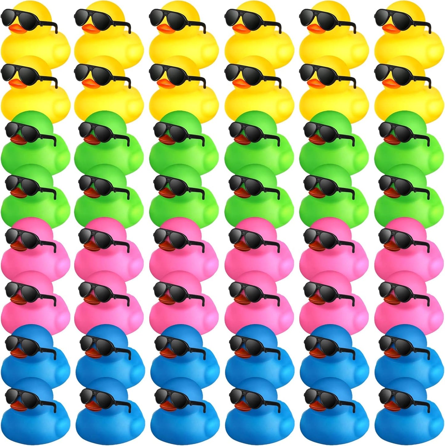 Chivao 48 Pcs Mini Rubber Ducks with Sunglasses in Bulk Small Duck Gift Bathtub Toys for Holiday Cruise Birthday Party Favor(Mixed Color)