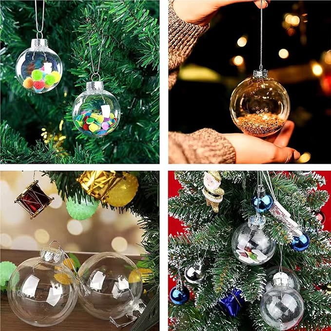 12 Pcs DIY Clear Plastic Fillable Balls Ornament, 2.36Inch Christmas Balls |