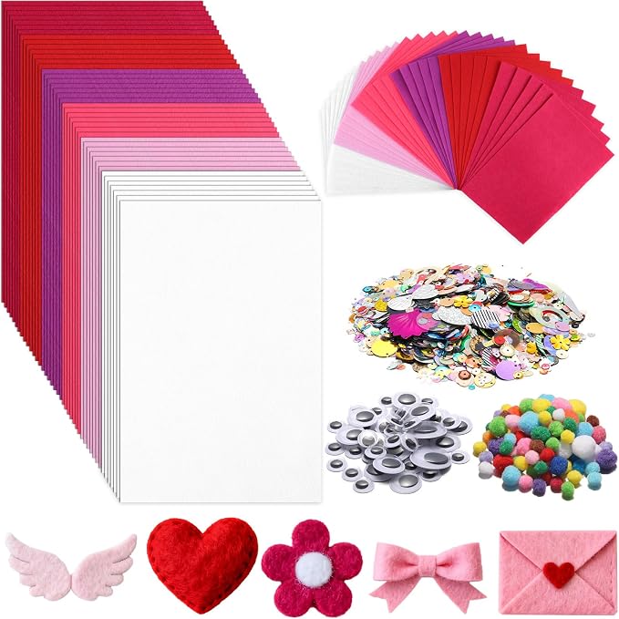 gisgfim 42Pcs Valentine's Day Pink-Purple Felt Fabric Sheet Craft Kit 8 x 12