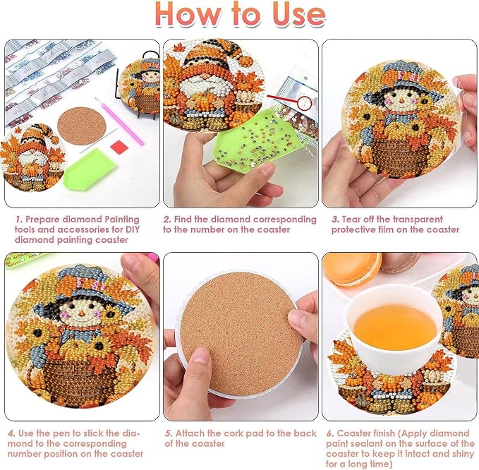 ijbnhd 8 Pcs Diamond Art Coasters Kits Autumn | Diamond Painting Coasters Kit