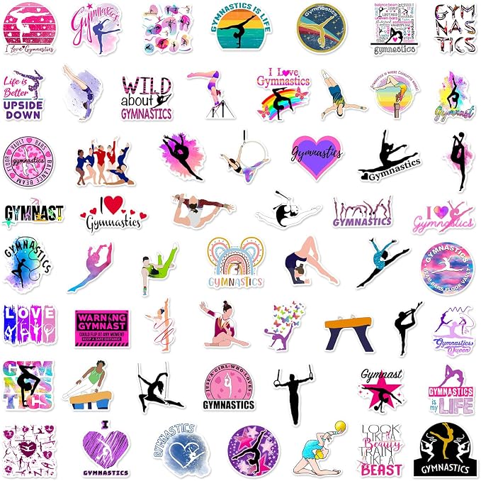 50 Pcs Gymnastics Stickers for Girls, Cute Gymnast Sport Vinyl Decals,