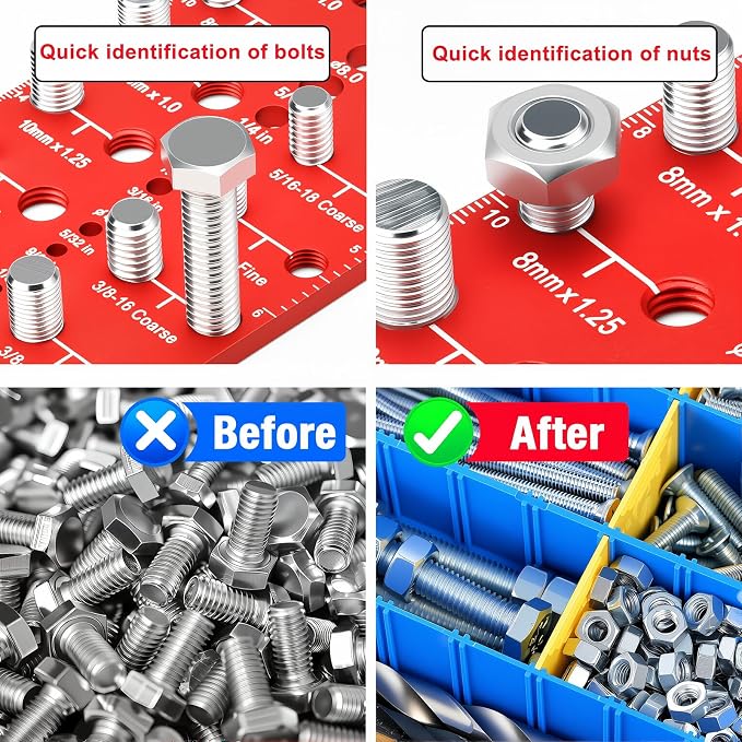 Manalete Thread Checker, Nut and Bolt Thread Checker, Screw Size and Thread