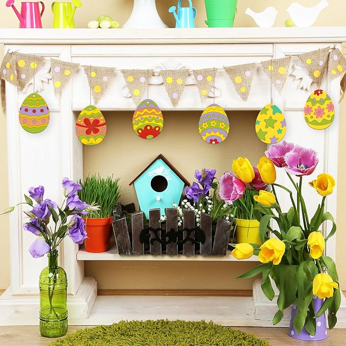 36PCS Wooden Easter Ornaments to Paint, 6 Styles DIY Blank Unfinished Wood Egg