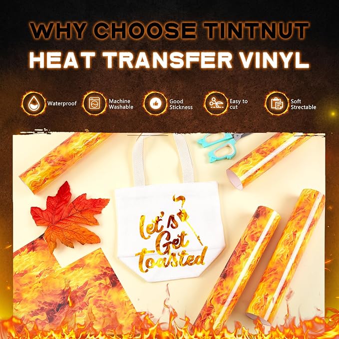 Tintnut Yellow Flame Heat Transfer Vinyl, stretch washable, suitable
