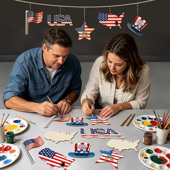 30Pcs Patriotic July of 4th Independence Day Unfinished Wooden Gift Ornaments