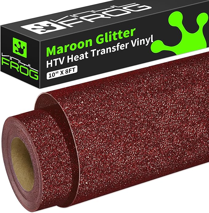 VINYL FROG Maroon Glitter HTV Vinyl Roll 10" x8ft Shimmer Iron on Vinyl | Wine