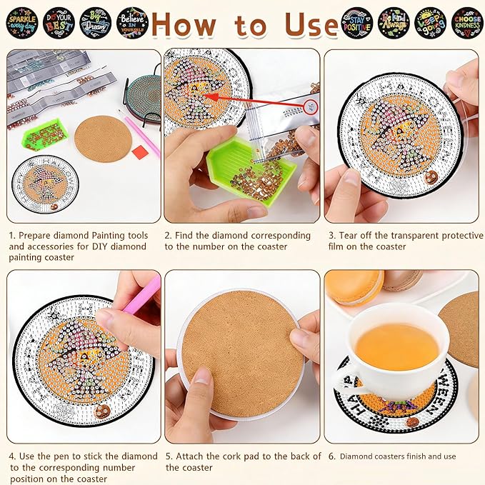 Gemozaic 8PCS Halloween Diamond Art Coasters Kit