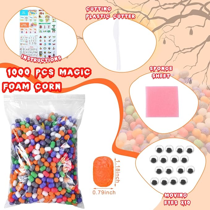 Junkin 1000 Pcs Magic Noodles Foam Crafts Puffs Corn Super Crafts Arts Kit Bulk