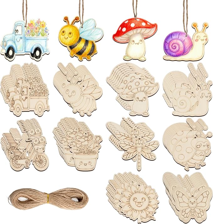 80PCS Unfinished Ornament Wood Crafts, Painting Blank Wooden Cutouts | DIY 10
