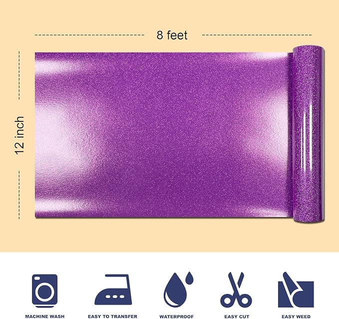 Glitter Iron On 12in X 8ft, HTV Heat Transfer Vinyl | Glitter HTV Easy to Cut &