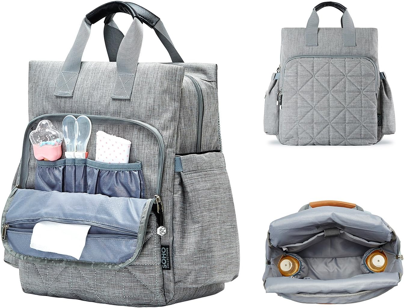 SoHo Kenneth Diaper Backpack 6Pc Set Tote Bag, Gray