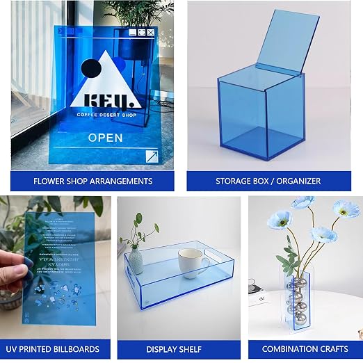 6 PCS Blue Transparent Cast Acrylic Sheets 8" x 12" x 0.118", Plexiglass