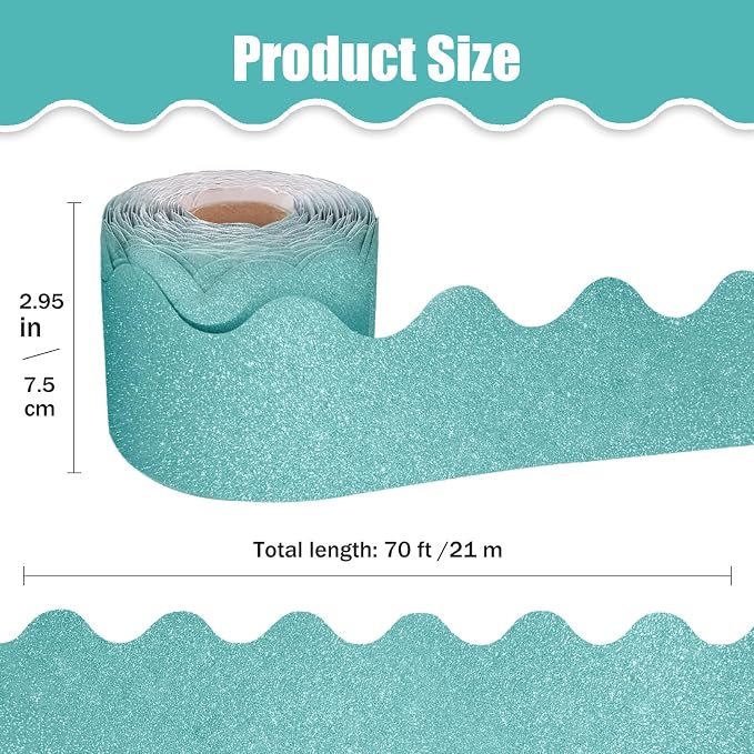 70Ft Shine Light Blue Bulletin Board Borders，Scalloped Poster Boards
