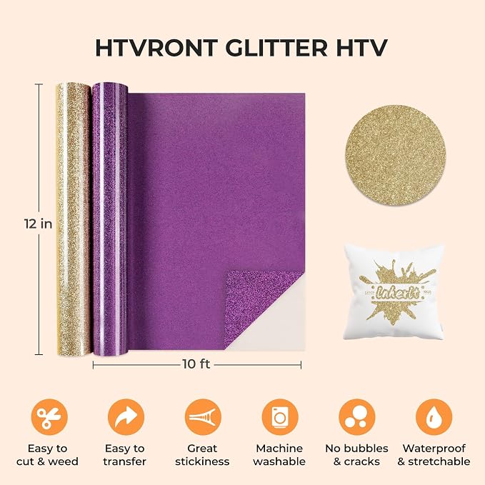 HTVRONT Champagne Gold Glitter HTV, Glitter Heat Transfer Vinyl