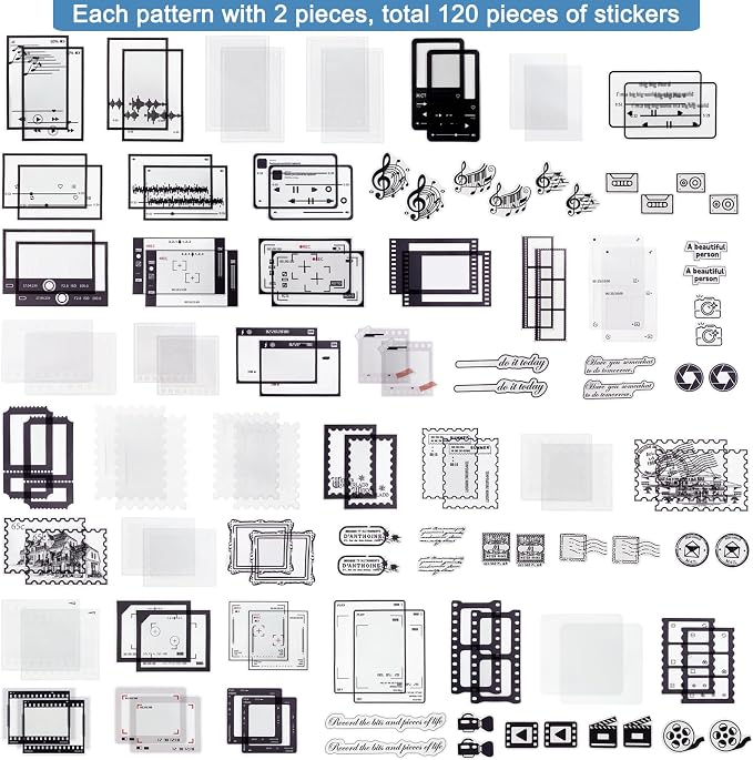 120PCS Retro Camera Film Frame Stamp Poster PET Stickers