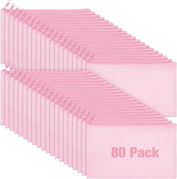 Reginary 80 Pack Canvas Zipper Makeup Bags Bulk Pencil Pouches Blank DIY Craft