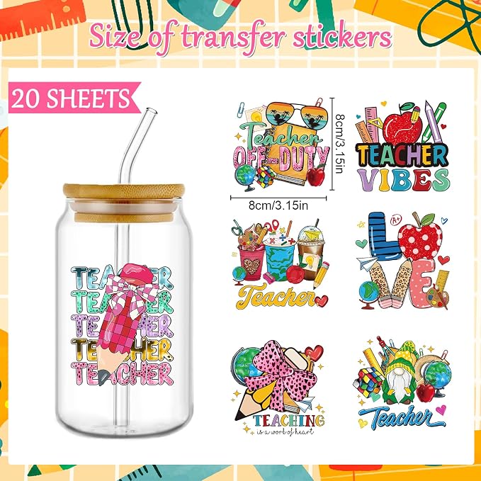 Rngmsi 20 Sheets Teacher Leopard Print UV DTF Cup Wrap Cold UV DTF Stickers |