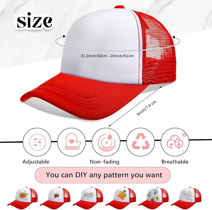 Vabean 24 Pack Sublimation Blank Cap Trucker Mesh Cap Unisex Plain Blank