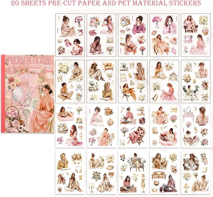 Scrapbooking Stickers 20 Sheets Pre-Cut 120 washi Stickers PET People Sticker