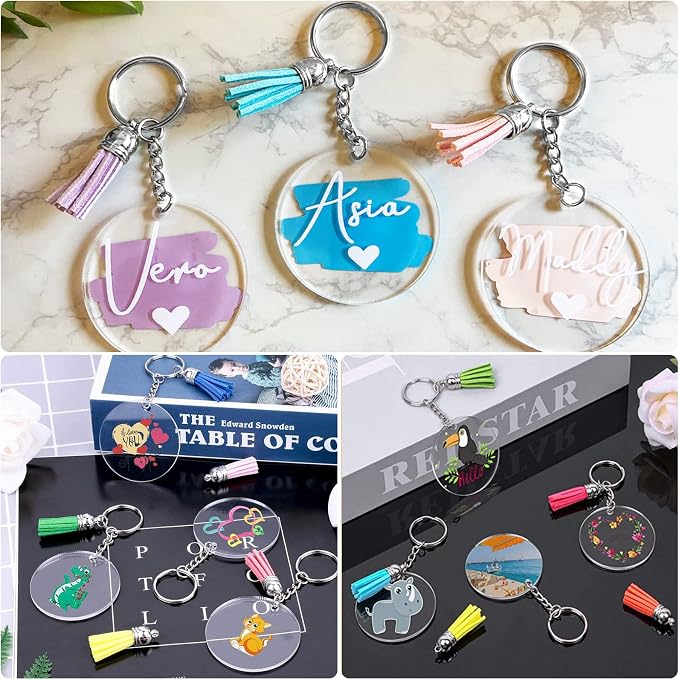 ZOCONE 144 PCS 2 INCH Acrylic Keychain Blanks Set, Display Card, Packing Bag