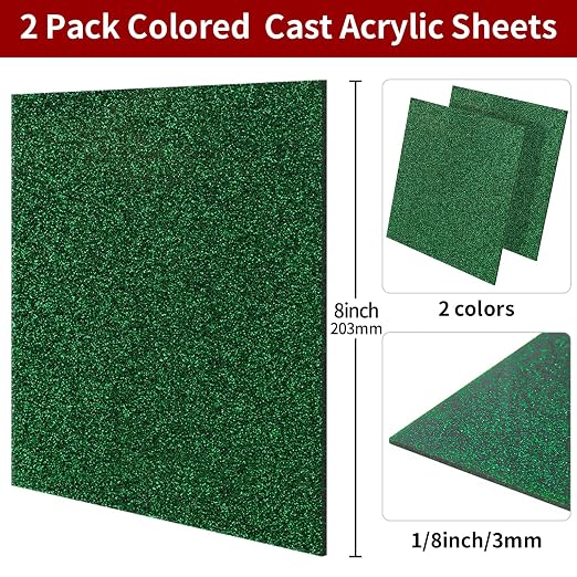 2 PCS 8 x 8 inch Glitter Colored Plexiglass Acrylic Sheets