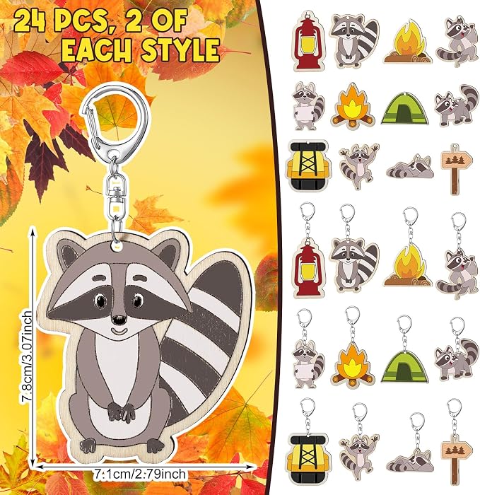 RattanView 24 Pcs Camp Craft Color Your Own Keychains DIY Craft Wooden Blank