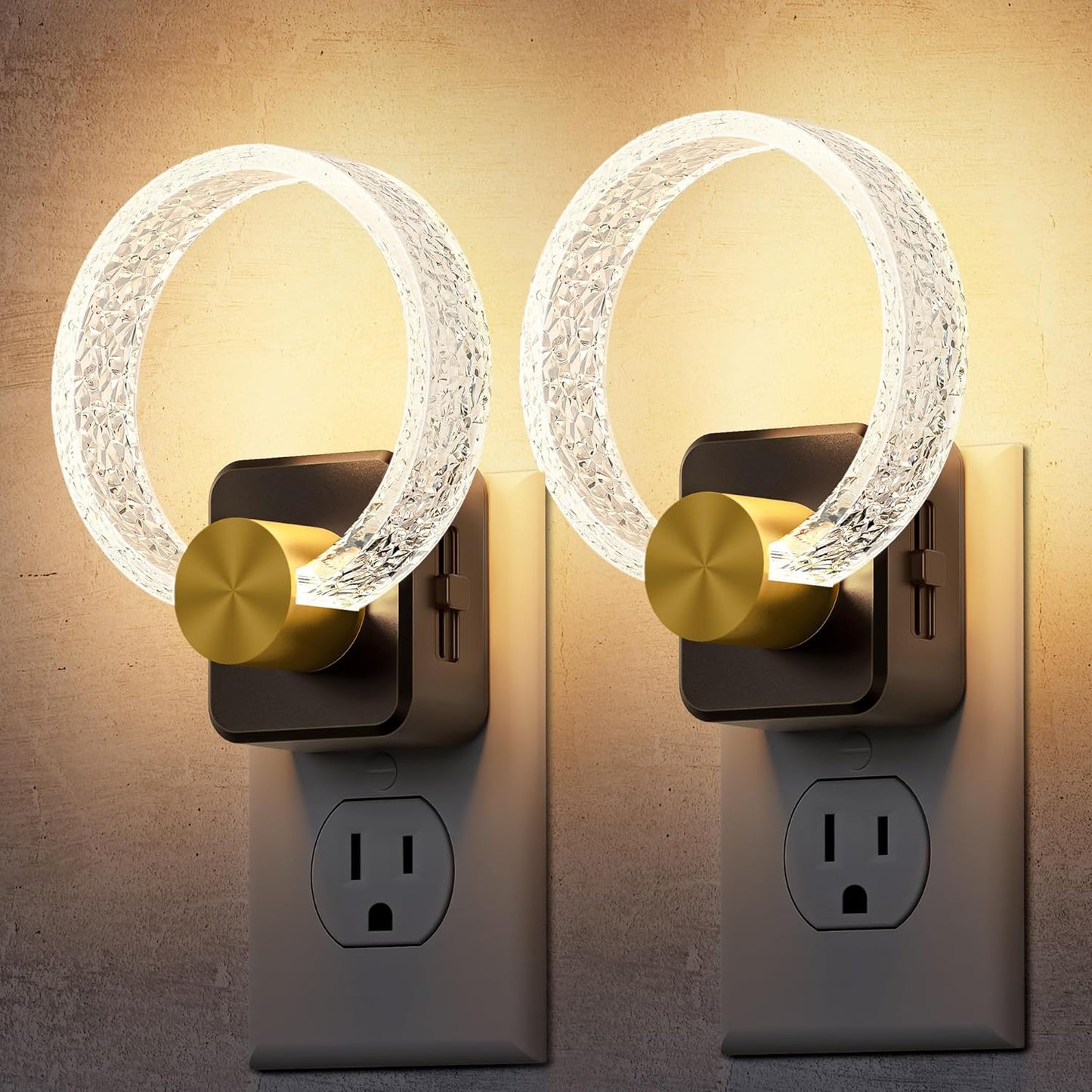 DORESshop LED Night Lights Plug Into Wall，[2 Pack]Acrylic Decorative Night Light with Dusk-to-Dawn Sensor, Dimmable Nightlights, Adjustable Brightness for Bathroom,Hallway,Bedroom,Kids Room,Soft White