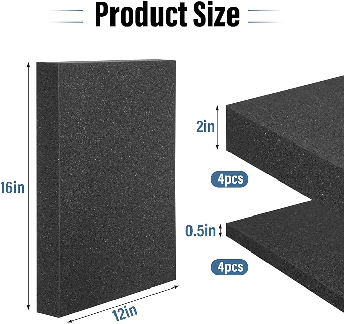 8pcs High Density Packing Foam Sheets, 2 Size Black Polyurethane Foam Padding