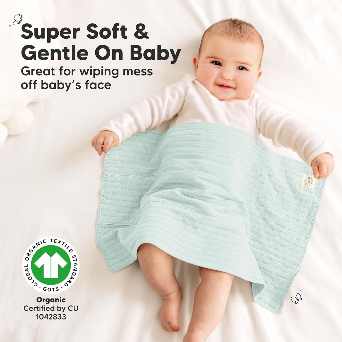 KeaBabies Organic Cotton Burp Cloths Baby Girl, Boy - 6-Pack Large Burping Clothes for Babies, Spit Up Rags, Super Soft & Absorbent Newborn Wash Towels, Gender Neutral, Non-Shrink (Stria, Daybreak)