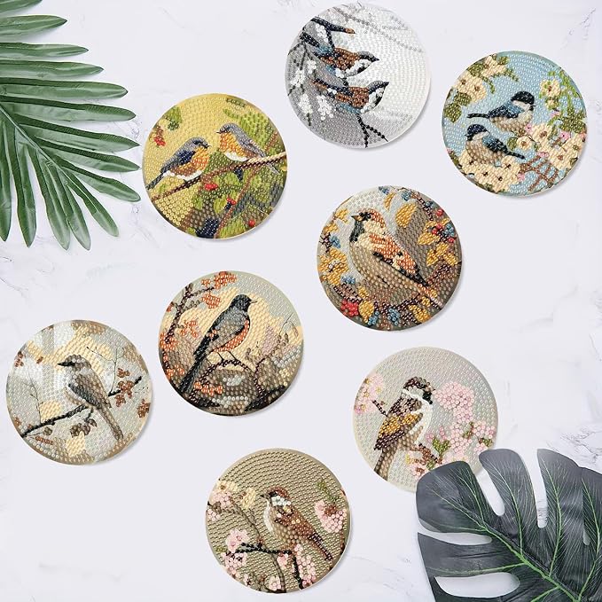 Clendo 8 PCS Bird Diamond Art Coaster Kits
