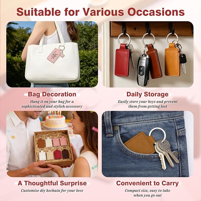 30 Pcs Leather Key Fob Kit, 6 Colors Leather Keychain Blanks, Rectangular PU
