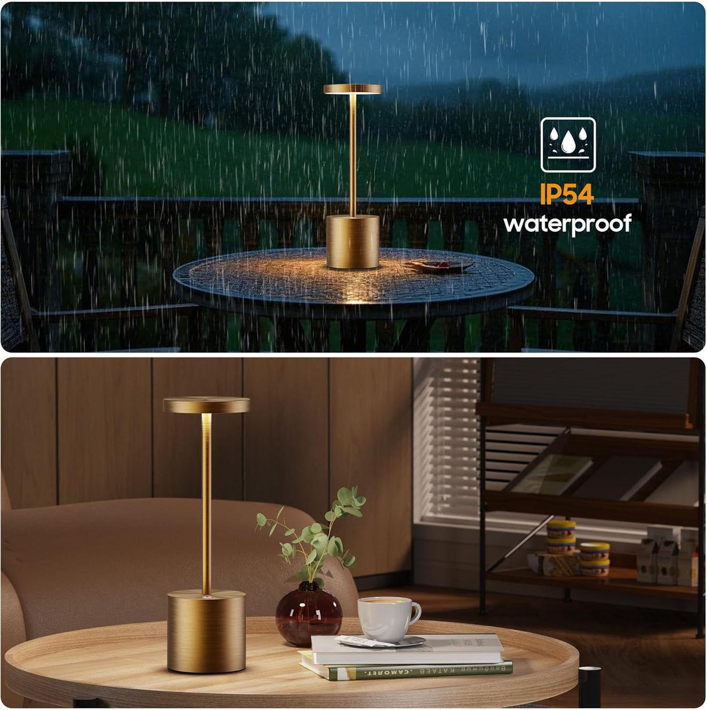 Cordless Table Lamps Rechargeable - Outdoor Portable LED Table Light 5000mAh Battery Operated Lamp 3 Color Stepless Dimming with Memory Function for Restaurant Dining Patio 2Pack Bronze