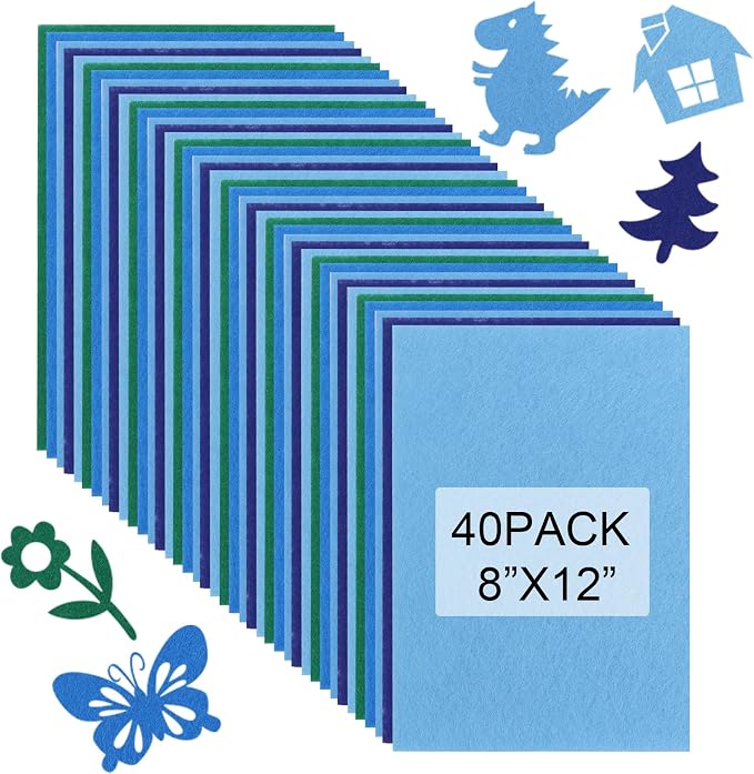 40 Pcs Stiff Felt Fabric Sheet for Crafts, 1mm Thick and 8”x12”Blue Series Felt