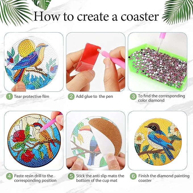 EWJRNSF 6 PCS Bird Diamond Art Coasters DIY Kit