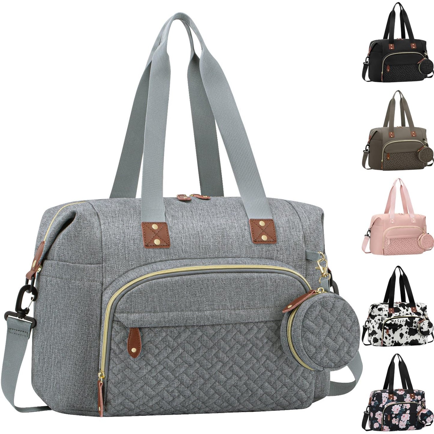 Diaper Bag Tote, Baby Bag Travel Diaper Tote Bag with Pacifier Case, Cute Maternity Hospital Baby Stylish Diaper Tote for Mom Dad Medium Size, Grey