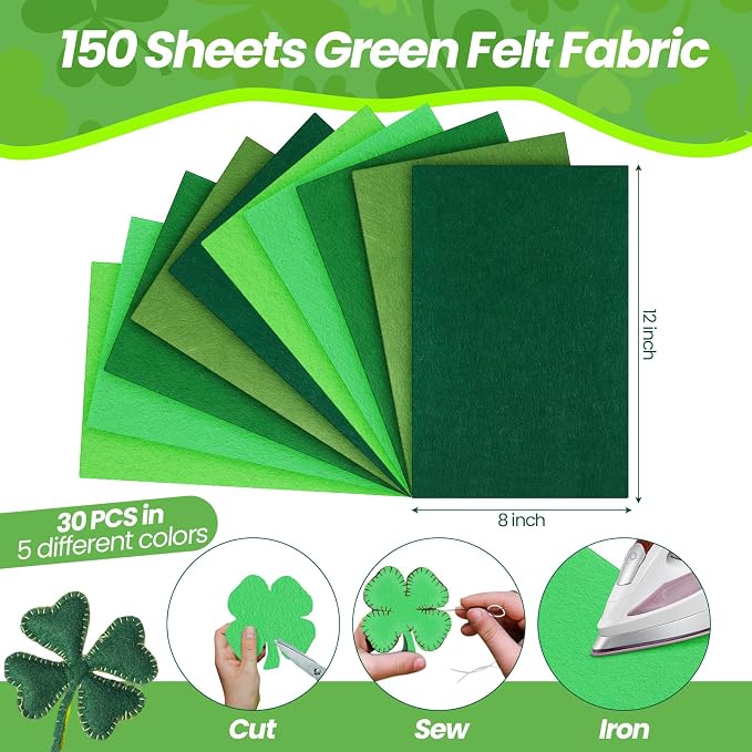 Peryiter 150 Pcs Back to School Green Felt Fabric Sheets Bulk